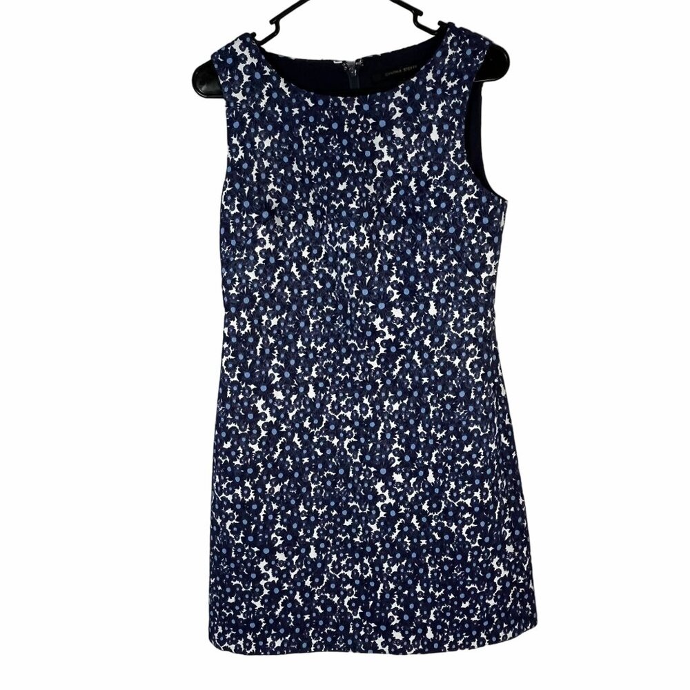 Cynthia Steffe White Blue Floral Sheath Dress Sleeveless Size‎ 0
